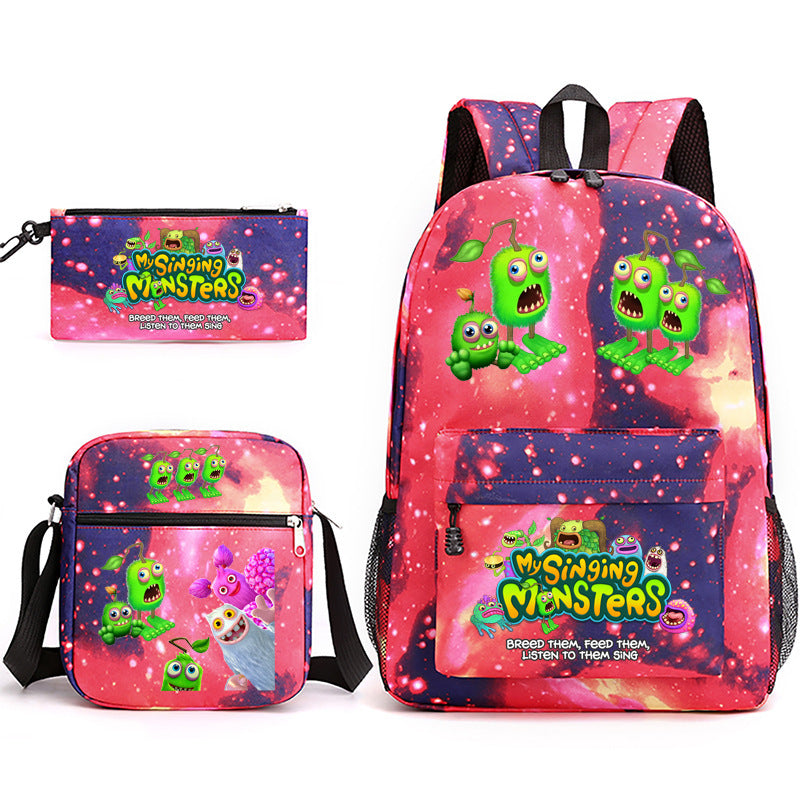 My Sing Monsters Printed Schoolbag Backpack Shoulder Bag Pencil Bag 3pcs set for Kids Students