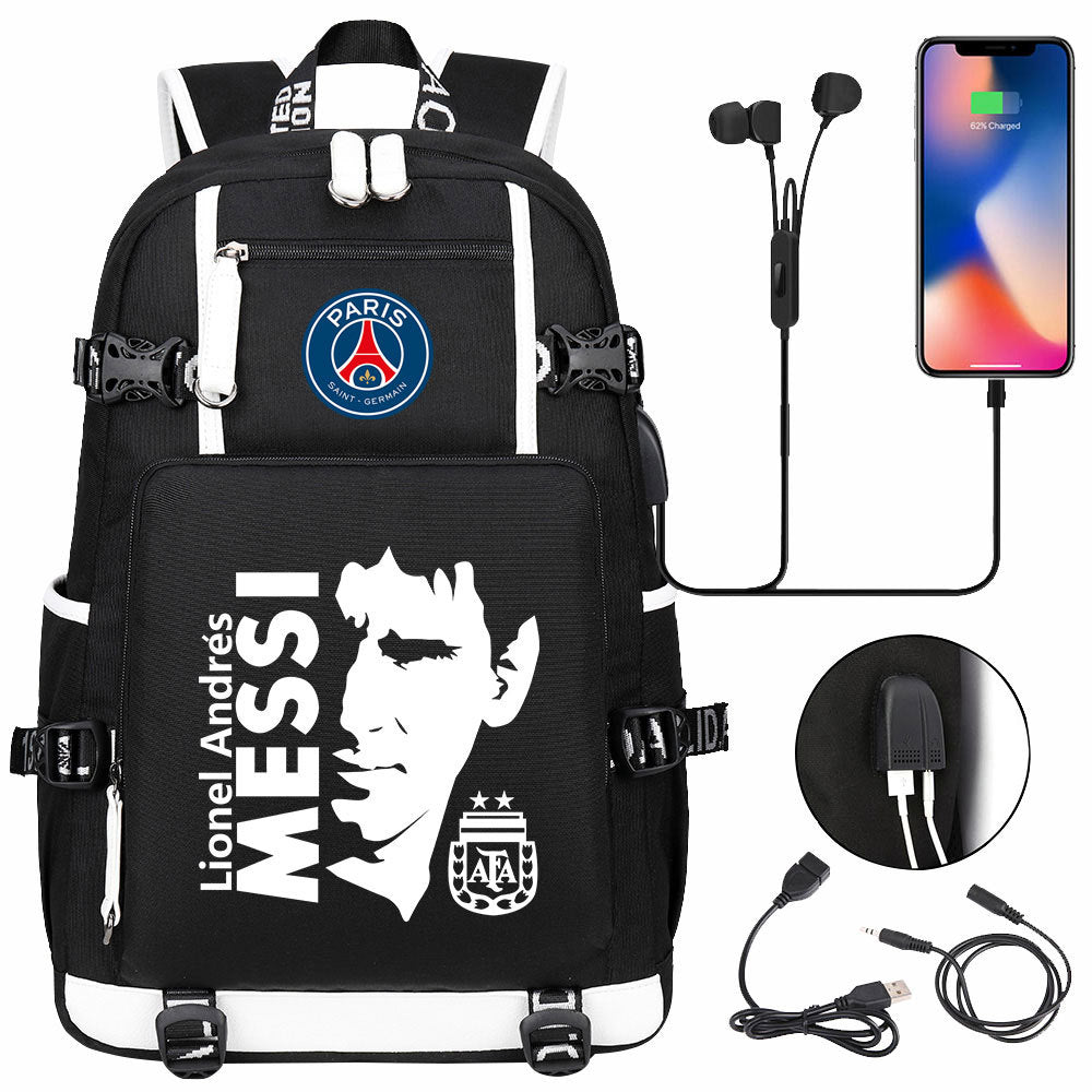 Barcelona Football Lionel USB Charging Backpack School Notebook Travel Bags