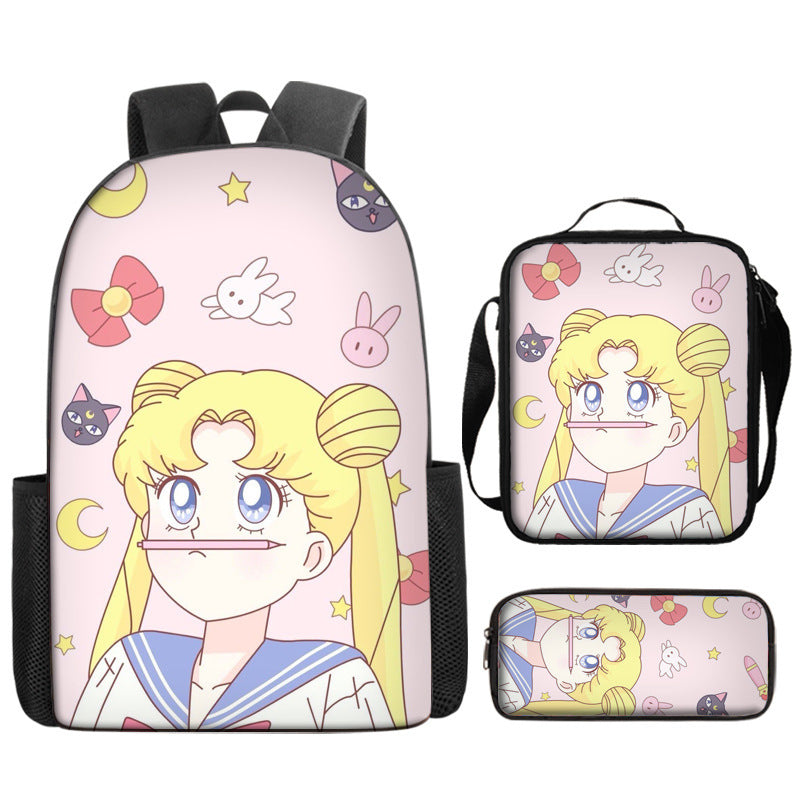 Sailor Moon Full Printed Backpack Schoolbag Travel Notebook Bag Lunch Bag Pencil Bag for Kids Students 3PCS