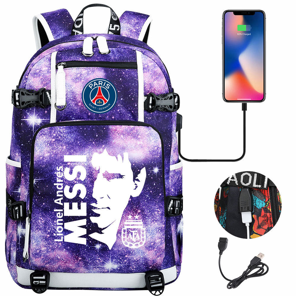 Barcelona Football Lionel USB Charging Backpack School Notebook Travel Bags