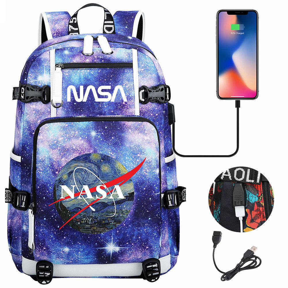 Nasa Space USB Charging Backpack School Notebook Travel Bags