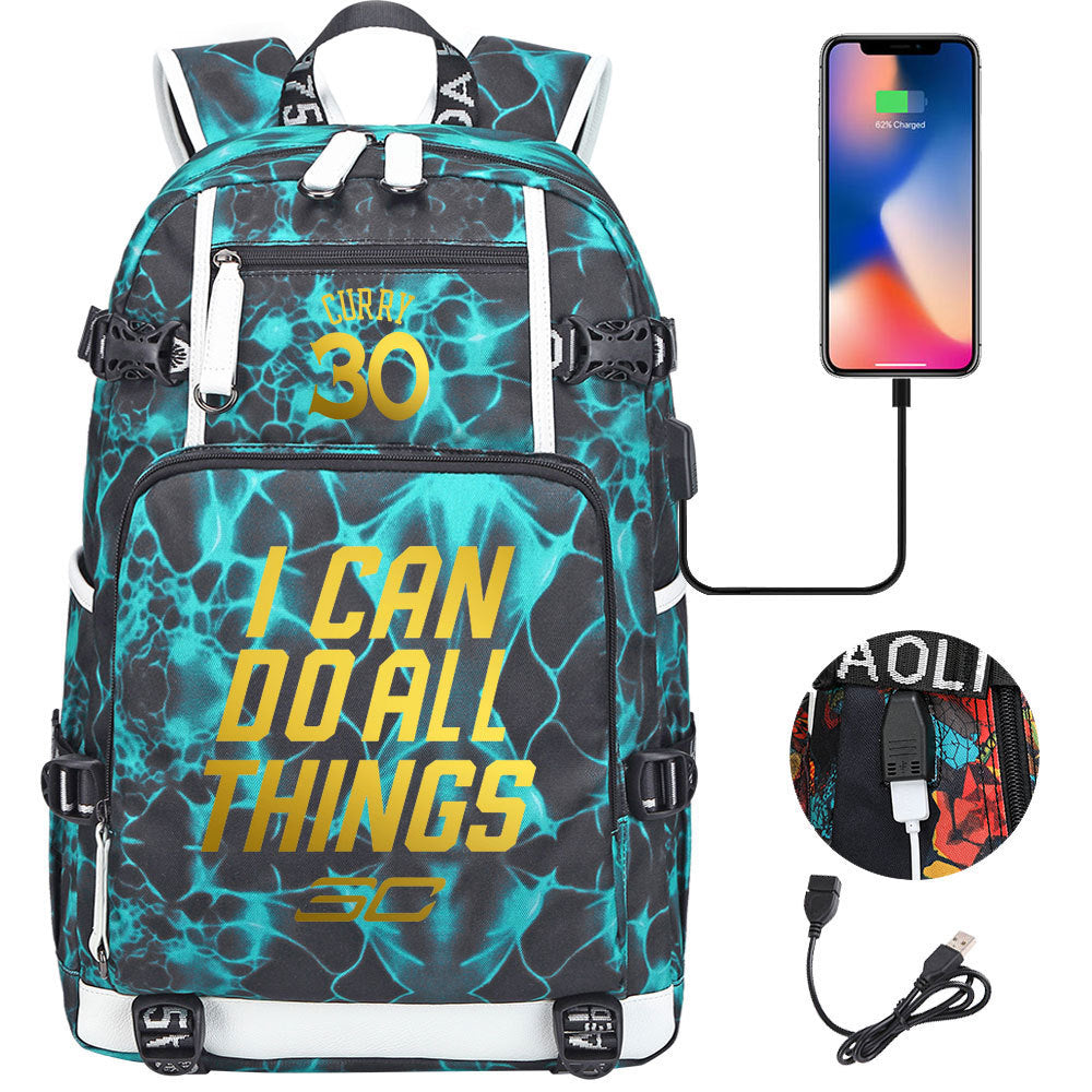 Golden State Basketball Curry Warrior USB Charging Backpack School Notebook Travel Bags