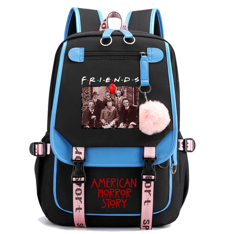 IT Clown Horror Movie Waterproof Backpack School Notebook Travel Bags USB Charging