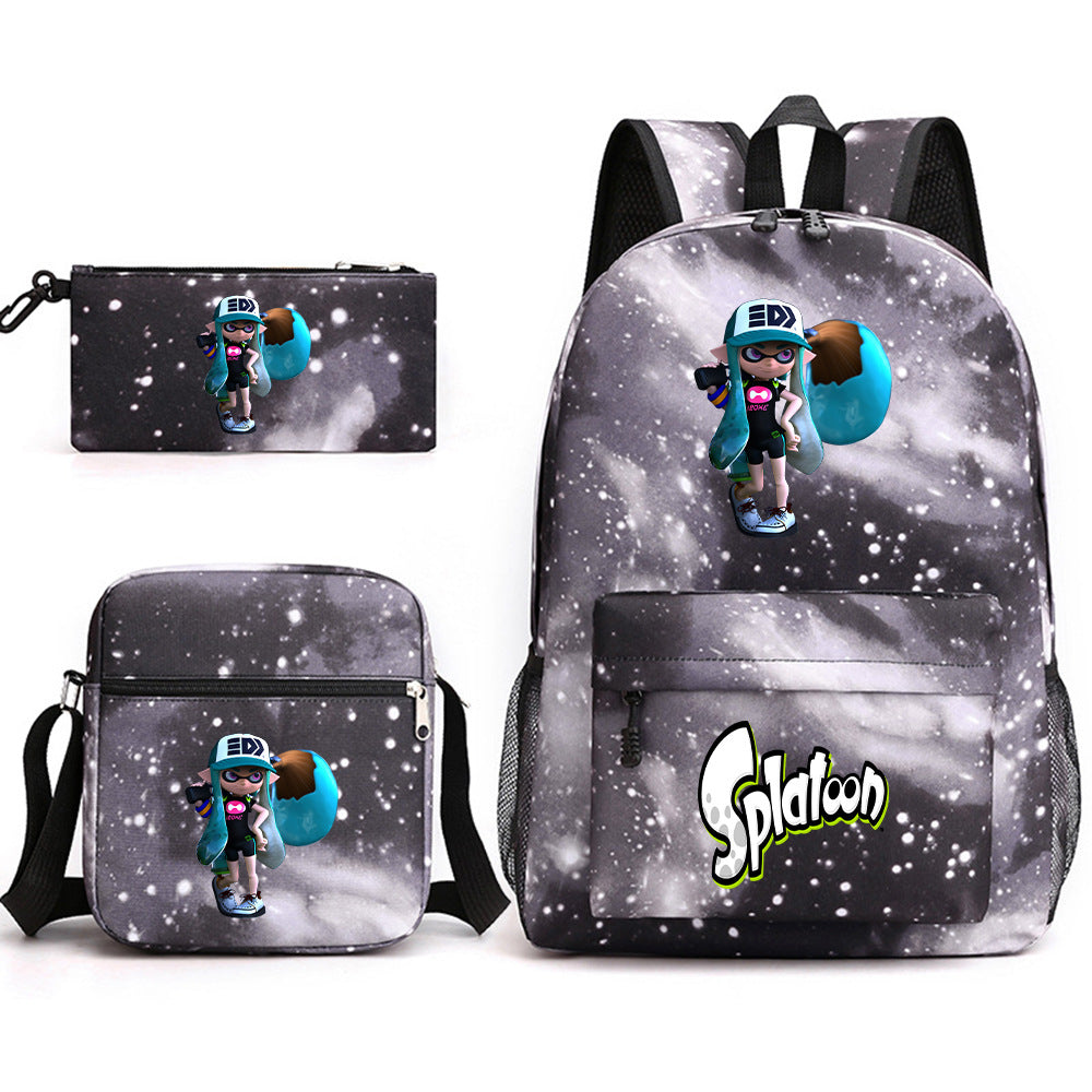 Splatoon Printed Schoolbag Backpack Shoulder Bag Pencil Bag 3pcs set for Kids Students