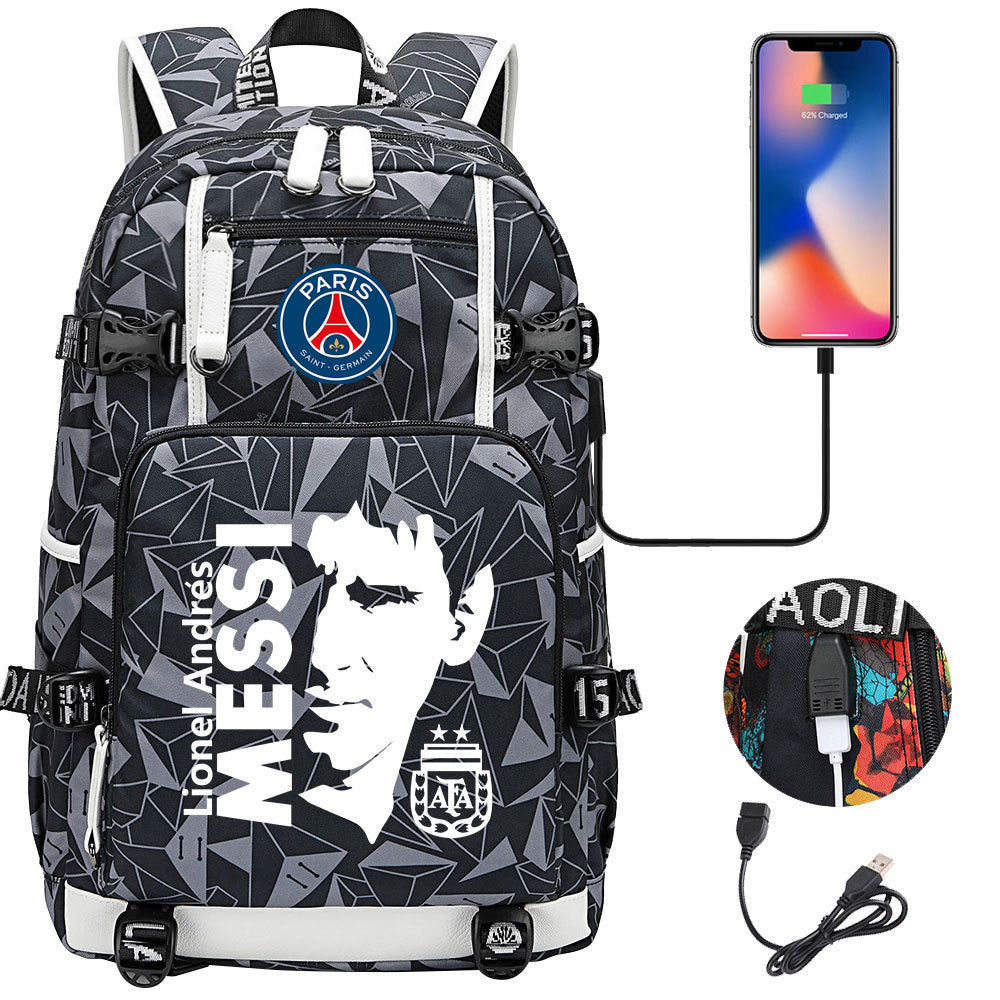 Barcelona Football Lionel USB Charging Backpack School Notebook Travel Bags