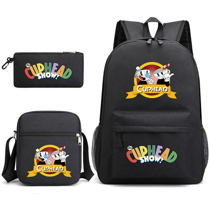 Cuphead Printed Schoolbag Backpack Shoulder Bag Pencil Bag 3pcs set for Kids Students