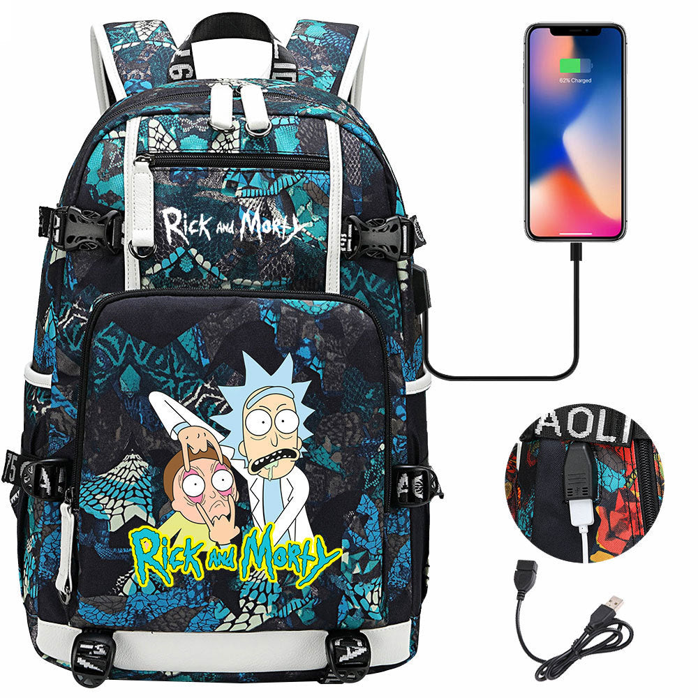 Rick And Morty USB Charging Backpack School Notebook Travel Bags