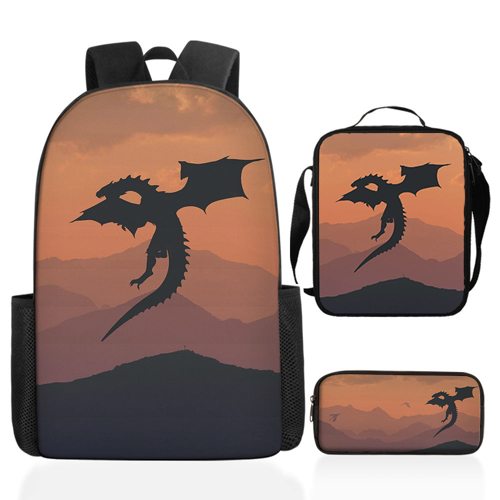 Game of Thrones Full Printed Backpack Schoolbag Travel Notebook Bag Lunch Bag Pencil Bag for Kids Students 3PCS
