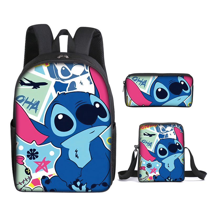 Stitch Full Printed Backpack Schoolbag Travel Notebook Bag Lunch Bag Pencil Bag for Kids Students 3PCS