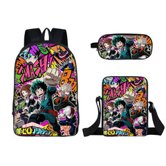 My Hero Academia Full Printed Backpack Schoolbag Travel Notebook Bag Lunch Bag Pencil Bag for Kids Students 3PCS