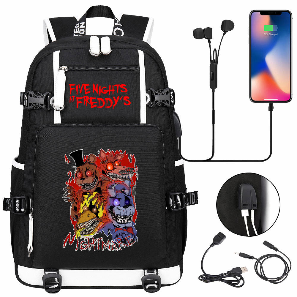 Five Nights At Freddys USB Charging Backpack School Notebook Travel Bags