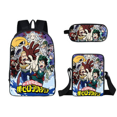 My Hero Academia Full Printed Backpack Schoolbag Travel Notebook Bag Lunch Bag Pencil Bag for Kids Students 3PCS