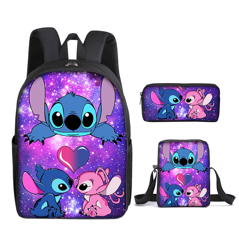 Stitch Full Printed Backpack Schoolbag Travel Notebook Bag Lunch Bag Pencil Bag for Kids Students 3PCS