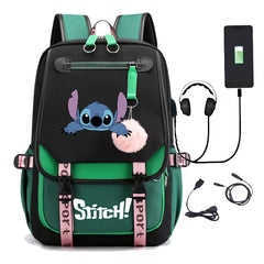 Lilo Stitch Waterproof Backpack School Notebook Travel Bags USB Charging