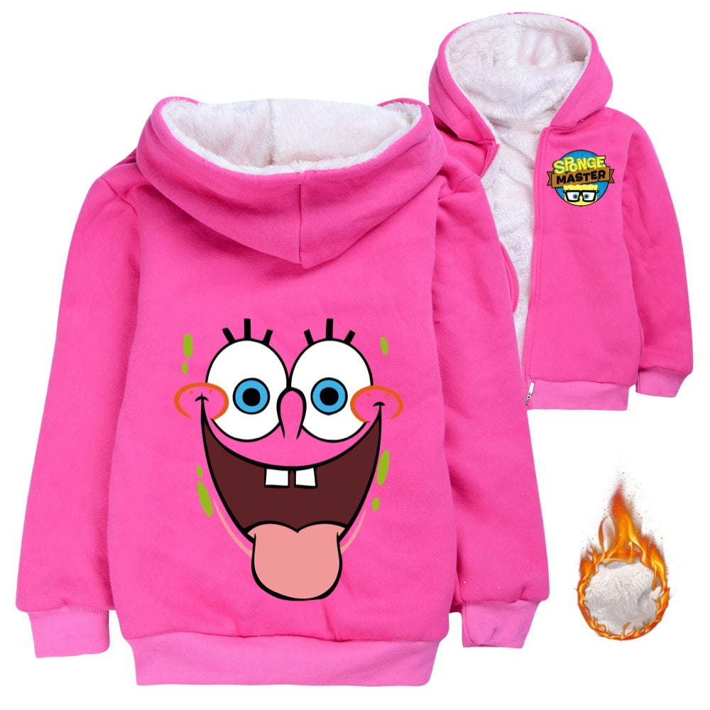 SpongeBob SquarePants Sherpa Lined Hoodie Fleece Sweatshirt Full Zip Hooded Jacket for Kids