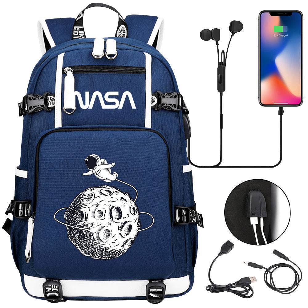 Nasa Space USB Charging Backpack School Notebook Travel Bags