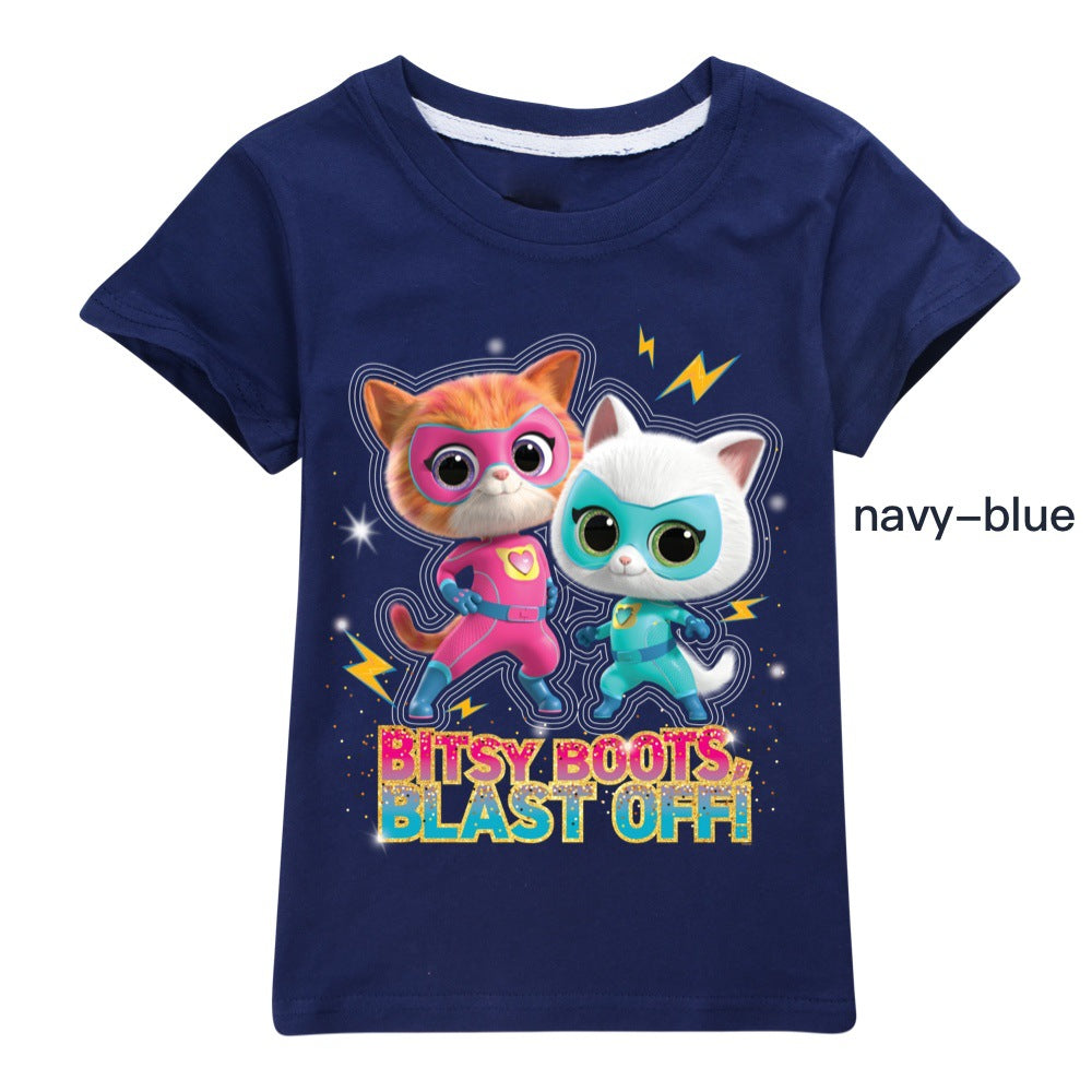 Super Kitties Casual Sweatshirt Spring Autumn Short Sleeve T-Shirts for Kids