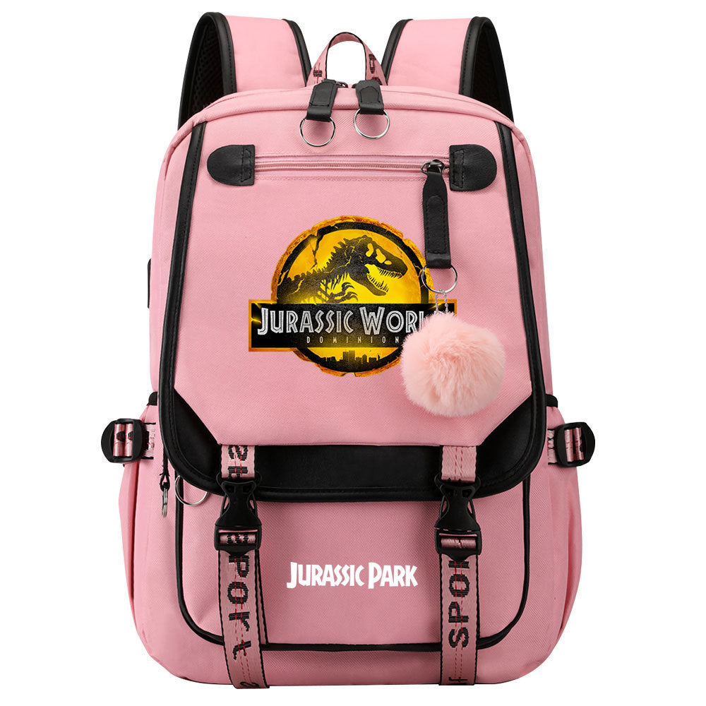 Jurassic World Dinosaur Park Waterproof Backpack School Notebook Travel Bags USB Charging