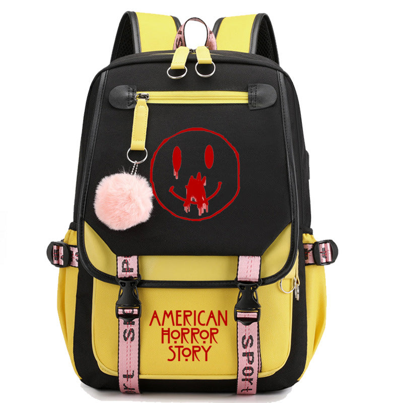 American Horror Movie Waterproof Backpack School Notebook Travel Bags USB Charging