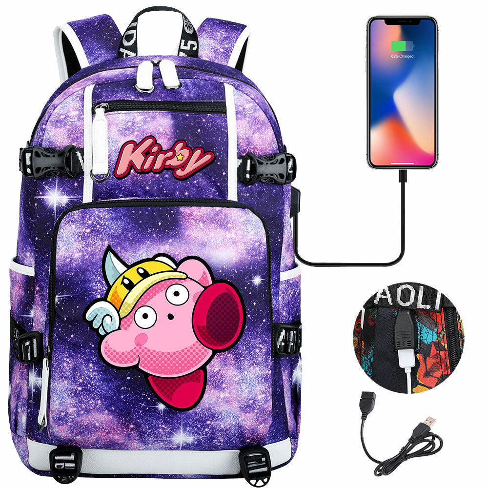 Kirby USB Charging Backpack School Notebook Travel Bags