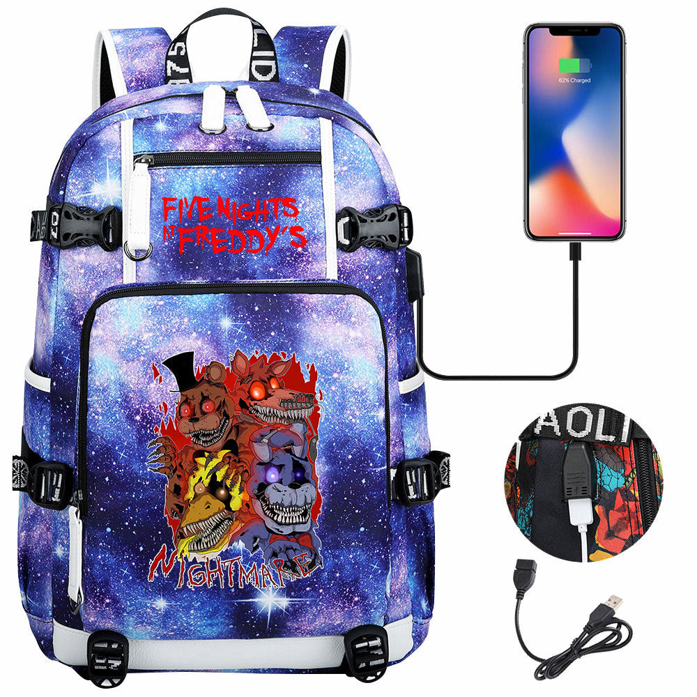 Five Nights At Freddys USB Charging Backpack School Notebook Travel Bags