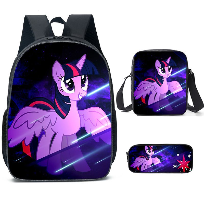 My Little Pony Full Printed Backpack Schoolbag Travel Notebook Bag Lunch Bag Pencil Bag for Kids Students 3PCS