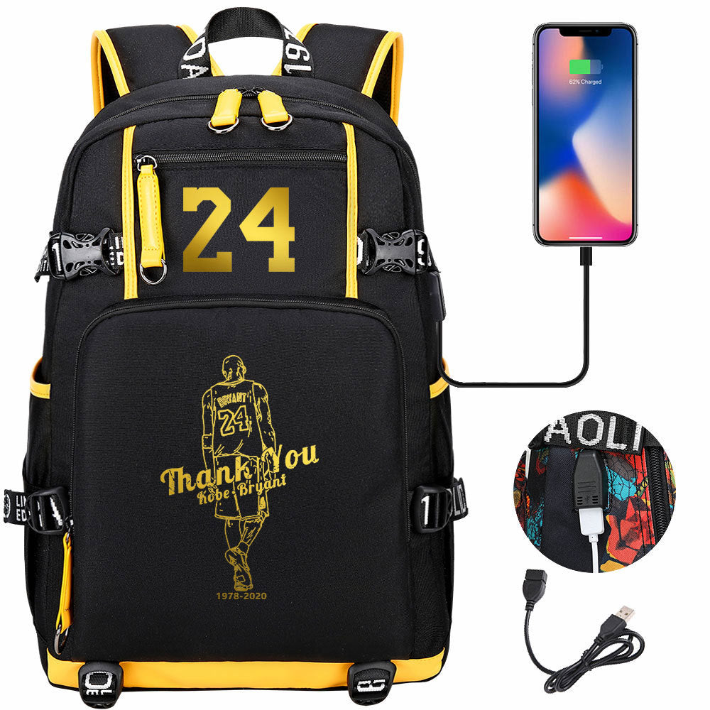 Kobe Basketball Black Mamba  USB Charging Backpack School Notebook Travel Bags