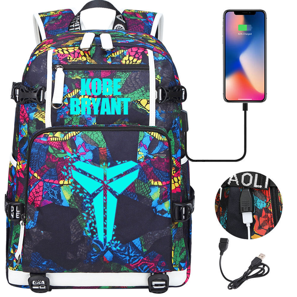 Kobe Basketball Black Mamba  USB Charging Backpack School Notebook Travel Bags
