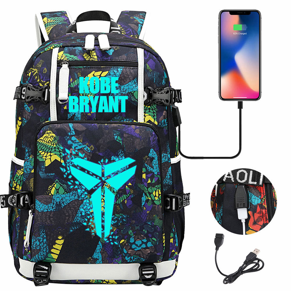 Kobe Basketball Black Mamba  USB Charging Backpack School Notebook Travel Bags