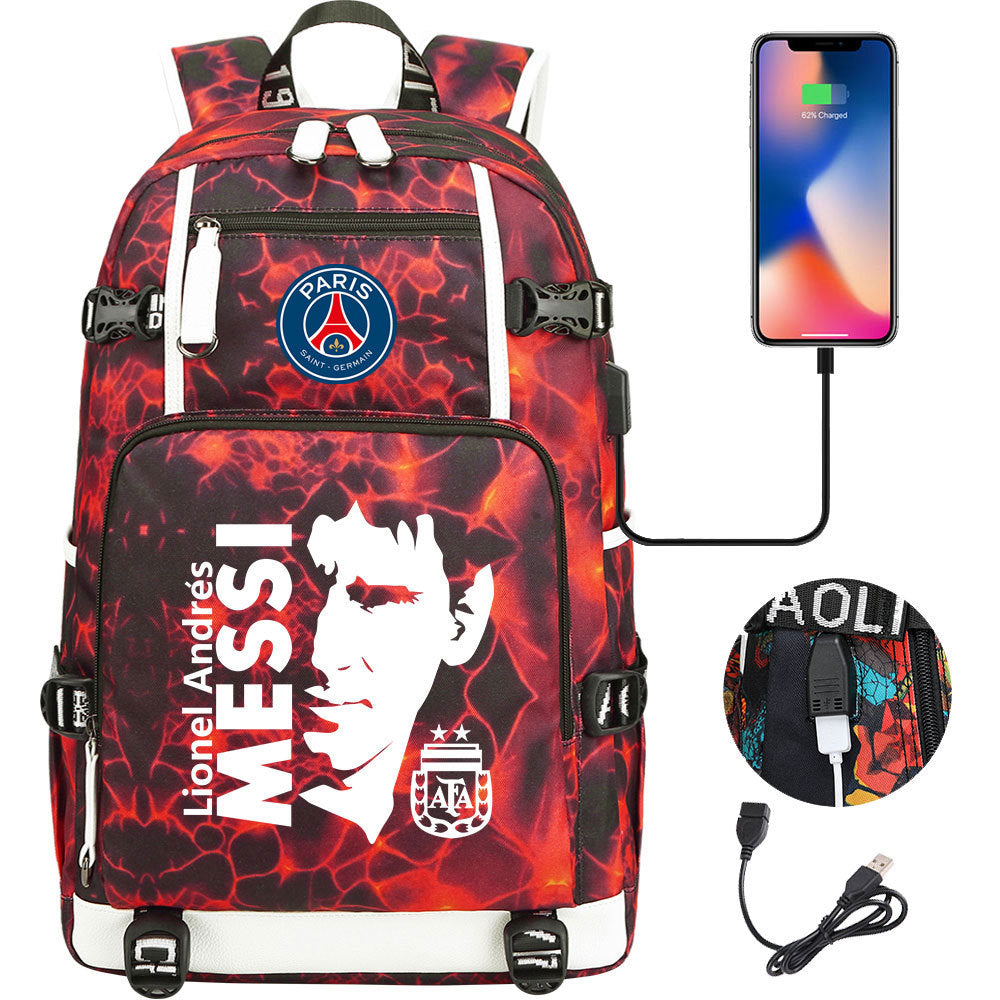 Barcelona Football Lionel USB Charging Backpack School Notebook Travel Bags