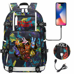 Five Nights At Freddys USB Charging Backpack School Notebook Travel Bags