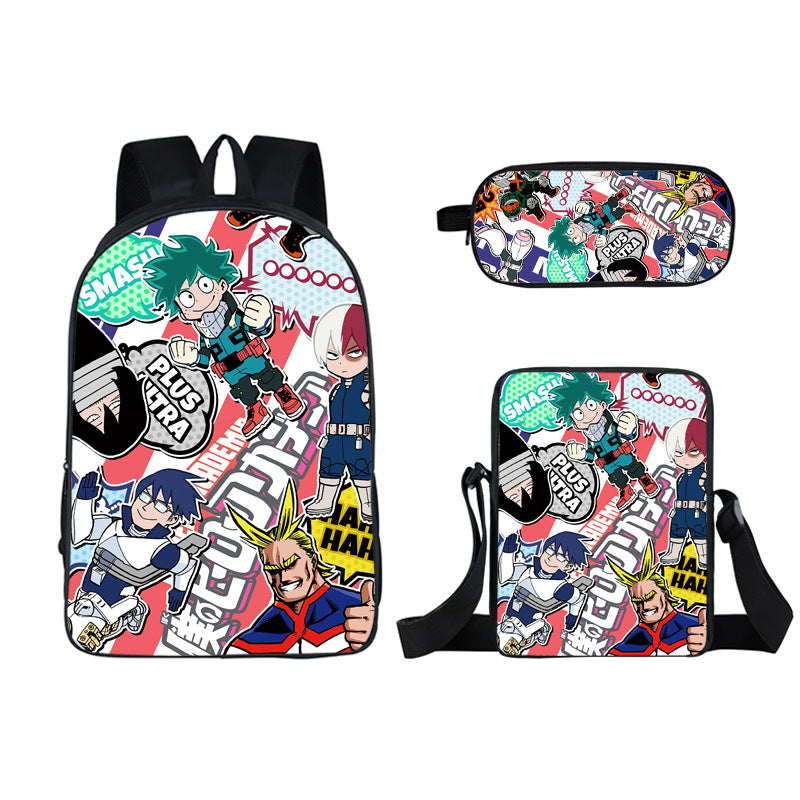 My Hero Academia Full Printed Backpack Schoolbag Travel Notebook Bag Lunch Bag Pencil Bag for Kids Students 3PCS