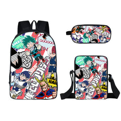 My Hero Academia Full Printed Backpack Schoolbag Travel Notebook Bag Lunch Bag Pencil Bag for Kids Students 3PCS