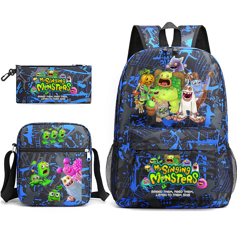 My Sing Monsters Printed Schoolbag Backpack Shoulder Bag Pencil Bag 3pcs set for Kids Students