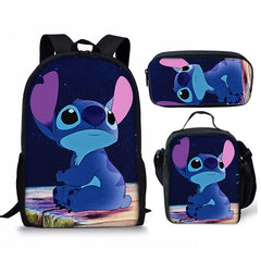 Lilo Stitch Full Printed Backpack Schoolbag Travel Notebook Bag Lunch Bag Pencil Bag for Kids Students 3PCS