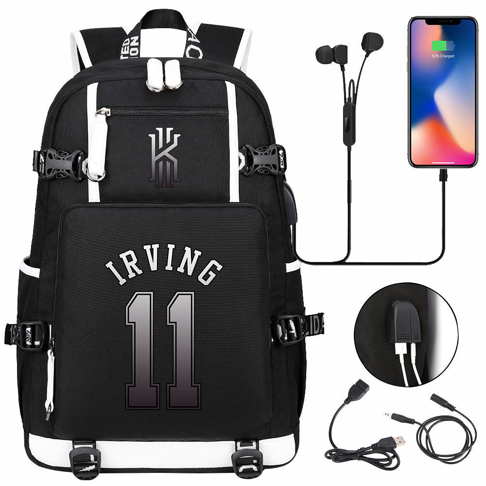 Boston Basketball Irving Celtics USB Charging Backpack School Notebook Travel Bags