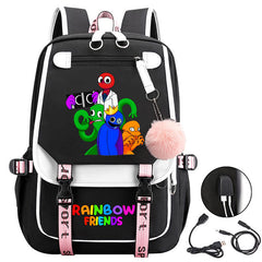 Rainbow Friends Waterproof Backpack School Notebook Travel Bags USB Charging