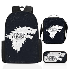 Game of Thrones Full Printed Backpack Schoolbag Travel Notebook Bag Lunch Bag Pencil Bag for Kids Students 3PCS