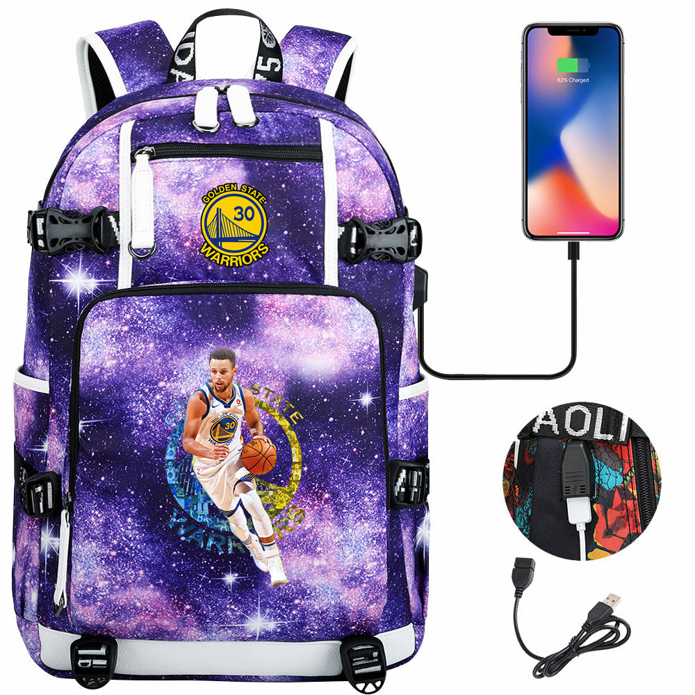Golden State Basketball Curry Warrior USB Charging Backpack School Notebook Travel Bags
