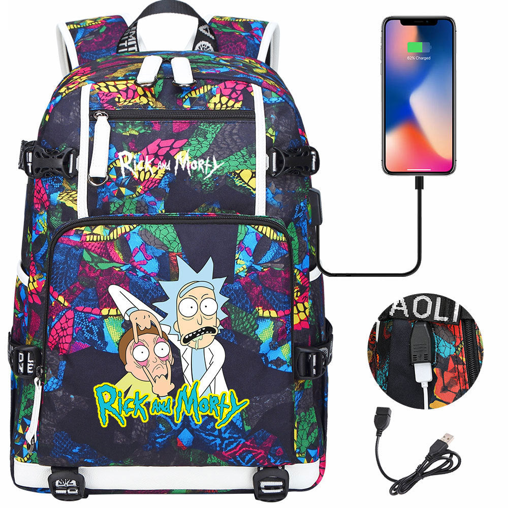 Rick And Morty USB Charging Backpack School Notebook Travel Bags