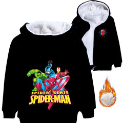 Spiderman Superhero Sherpa Lined Hoodie Fleece Sweatshirt Full Zip Hooded Jacket for Kids