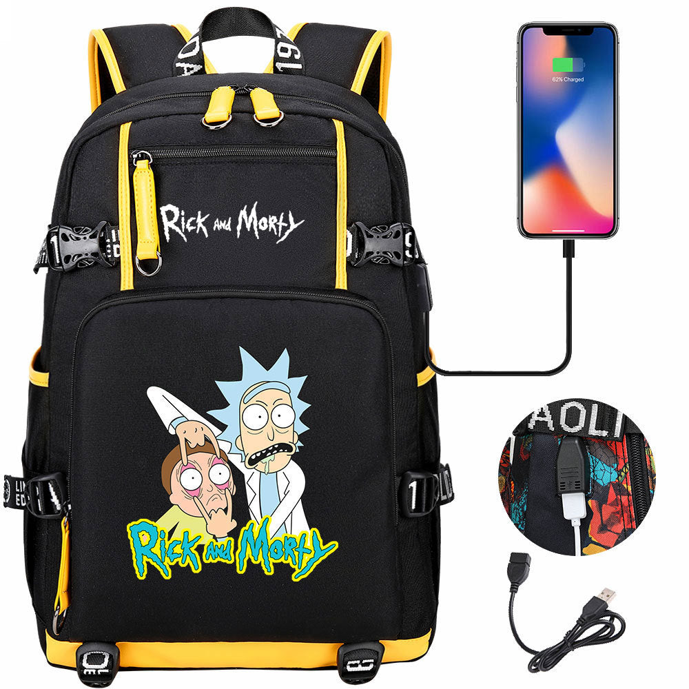 Rick And Morty USB Charging Backpack School Notebook Travel Bags