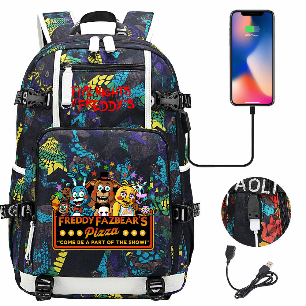 Five Nights At Freddys USB Charging Backpack School Notebook Travel Bags