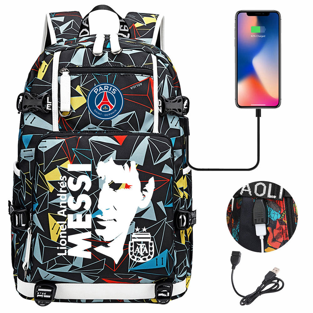 Barcelona Football Lionel USB Charging Backpack School Notebook Travel Bags