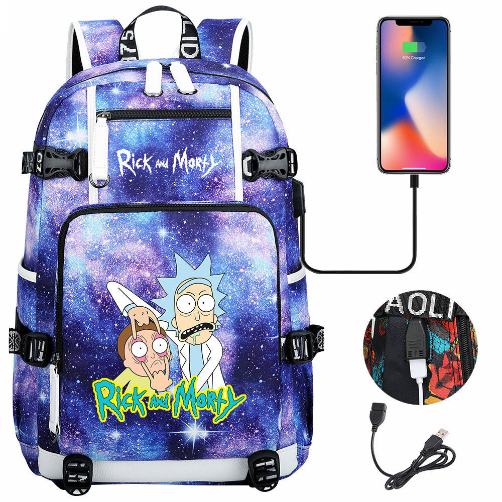 Rick And Morty USB Charging Backpack School Notebook Travel Bags