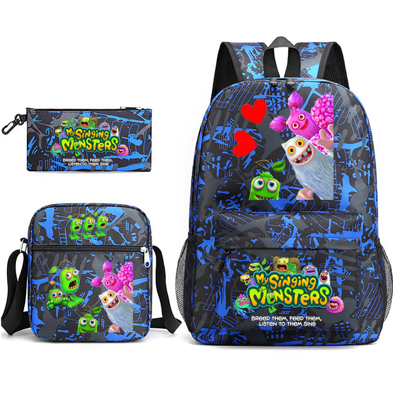 My Sing Monsters Printed Schoolbag Backpack Shoulder Bag Pencil Bag 3pcs set for Kids Students