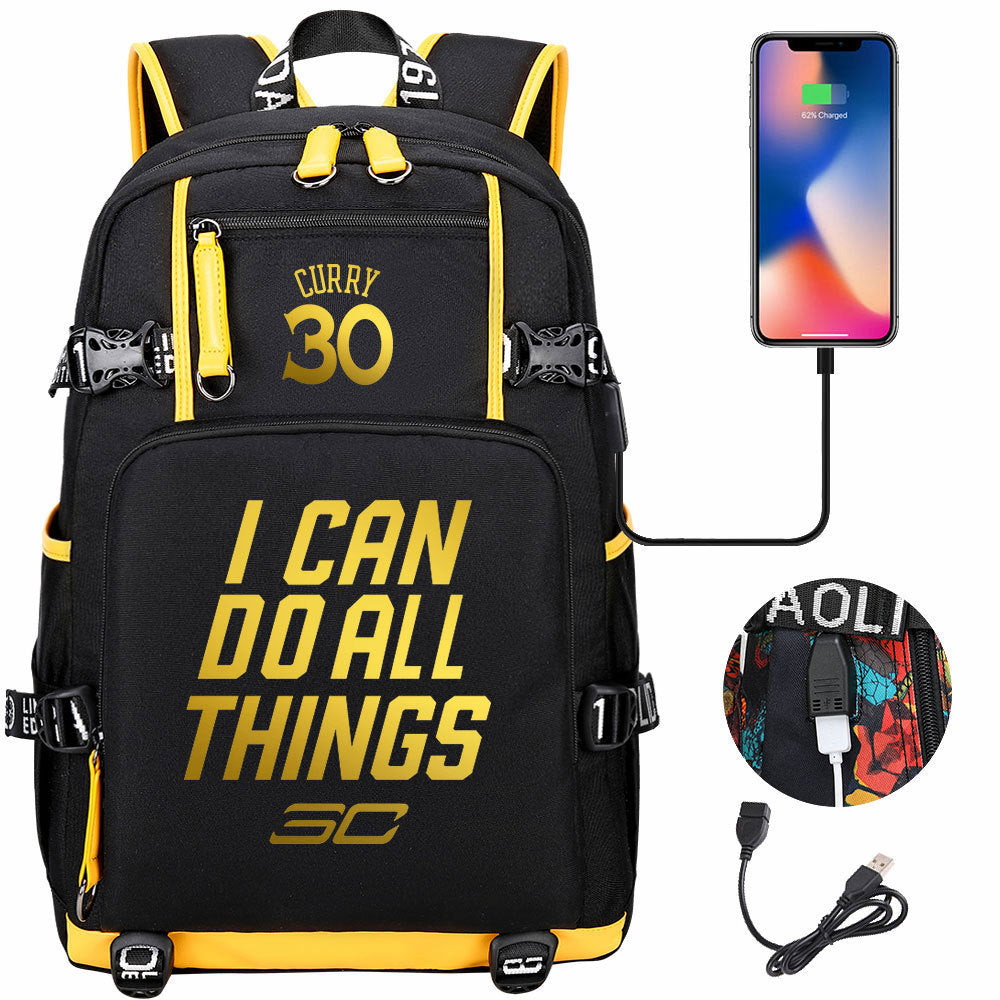 Golden State Basketball Curry Warrior USB Charging Backpack School Notebook Travel Bags