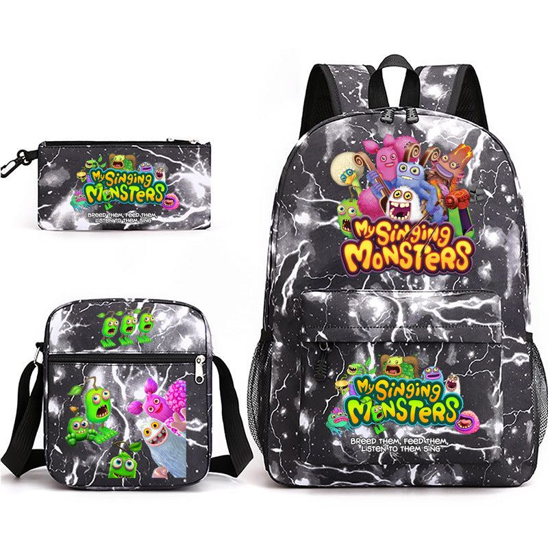 My Sing Monsters Printed Schoolbag Backpack Shoulder Bag Pencil Bag 3pcs set for Kids Students