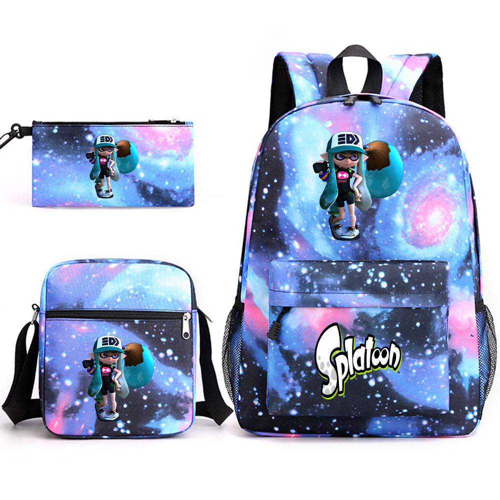 Splatoon Printed Schoolbag Backpack Shoulder Bag Pencil Bag 3pcs set for Kids Students