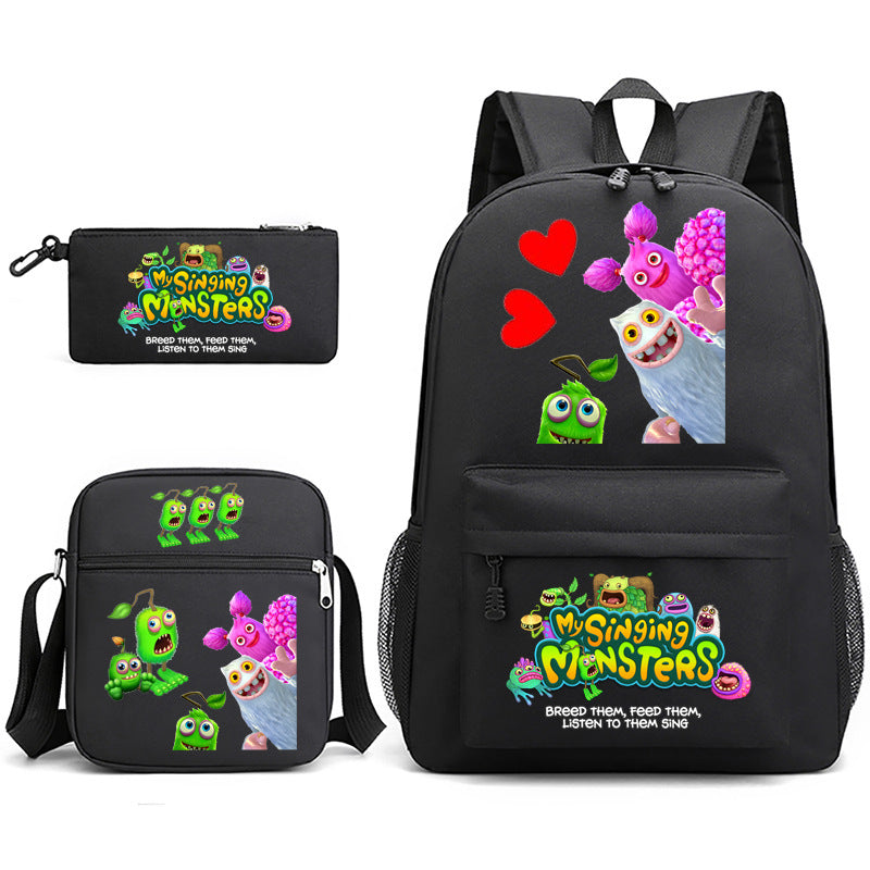 My Sing Monsters Printed Schoolbag Backpack Shoulder Bag Pencil Bag 3pcs set for Kids Students